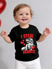 2pcs Boys Dinosaur Graphic Tee & Distressed Denim Shorts Set - Onyx...