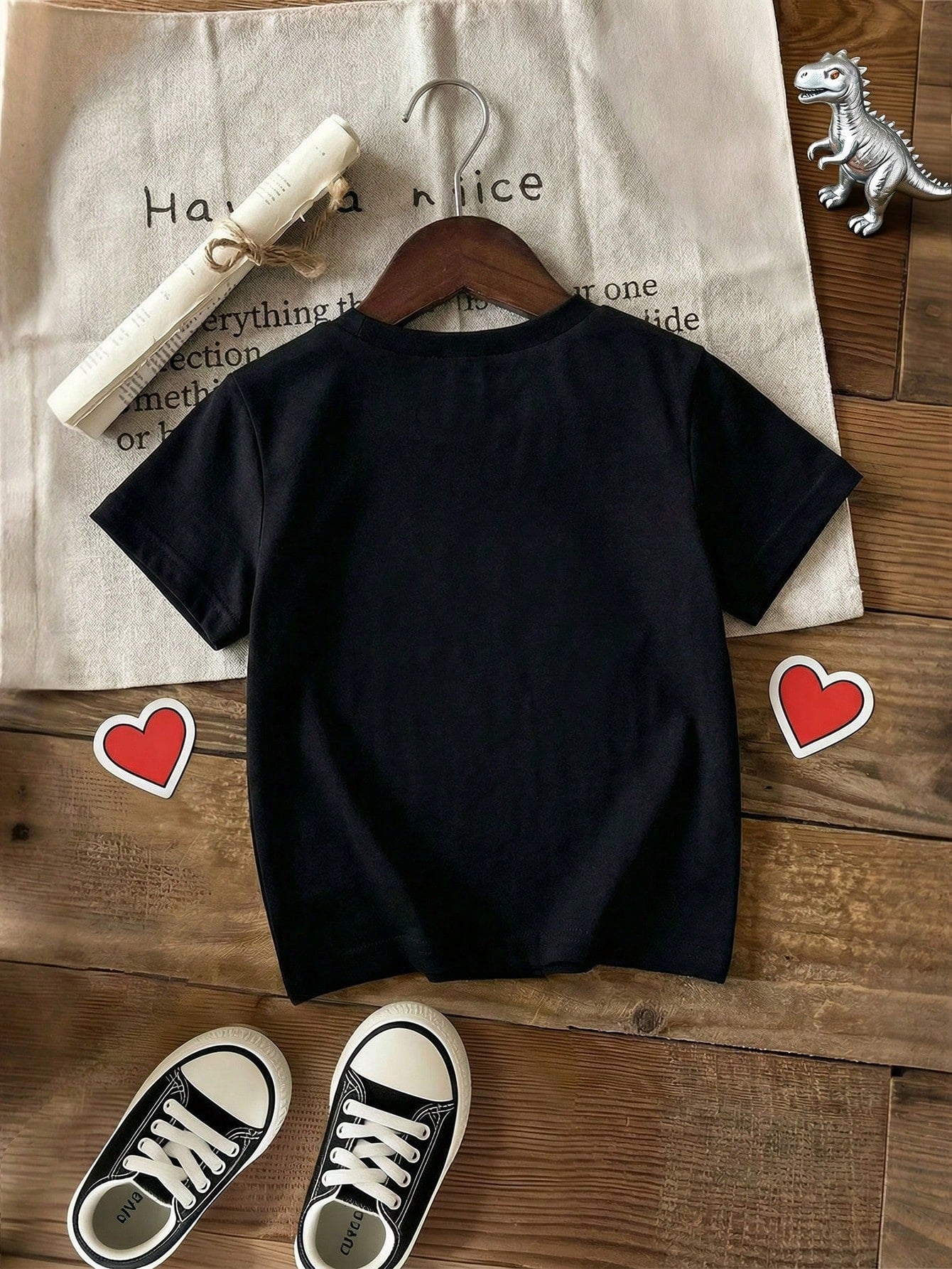 2pcs Boys Dinosaur Graphic Tee & Distressed Denim Shorts Set - Onyx...