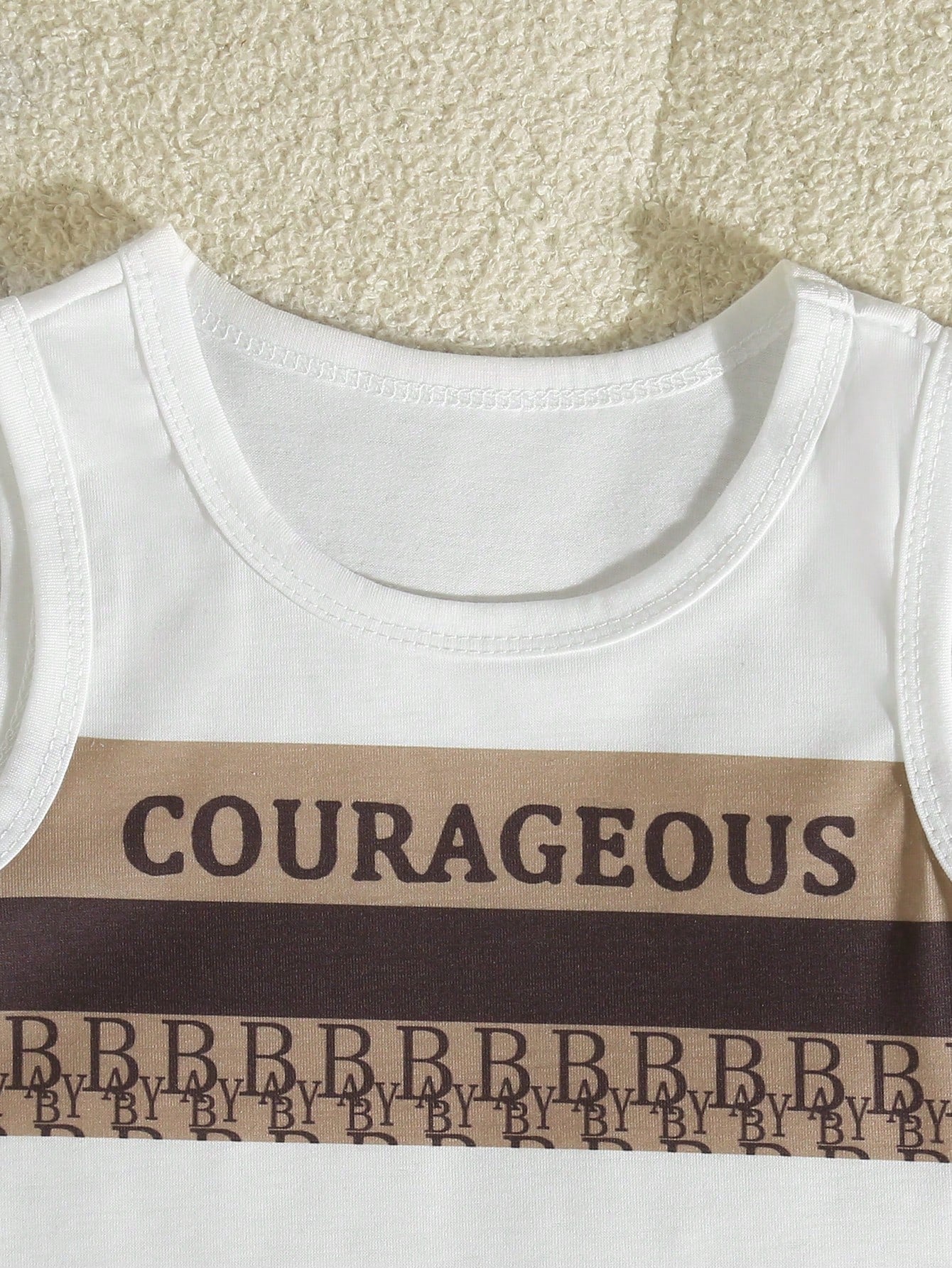 3pcs Boys Courageous Graphic Vest, Shorts & Bucket Hat Set - Latte ...
