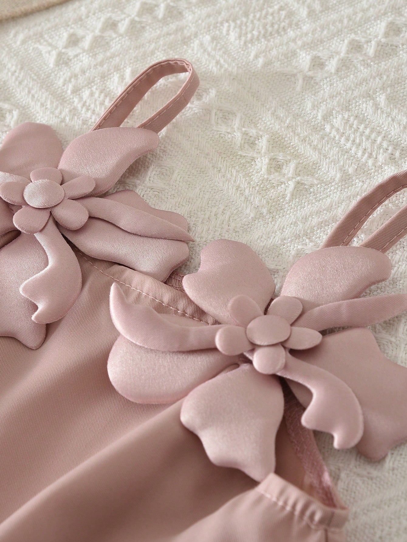 2pcs Girls 3D Floral Appliqué Camisole & Shorts Set - Blush
