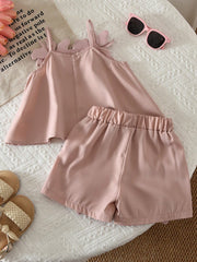 2pcs Girls 3D Floral Appliqué Camisole & Shorts Set - Blush
