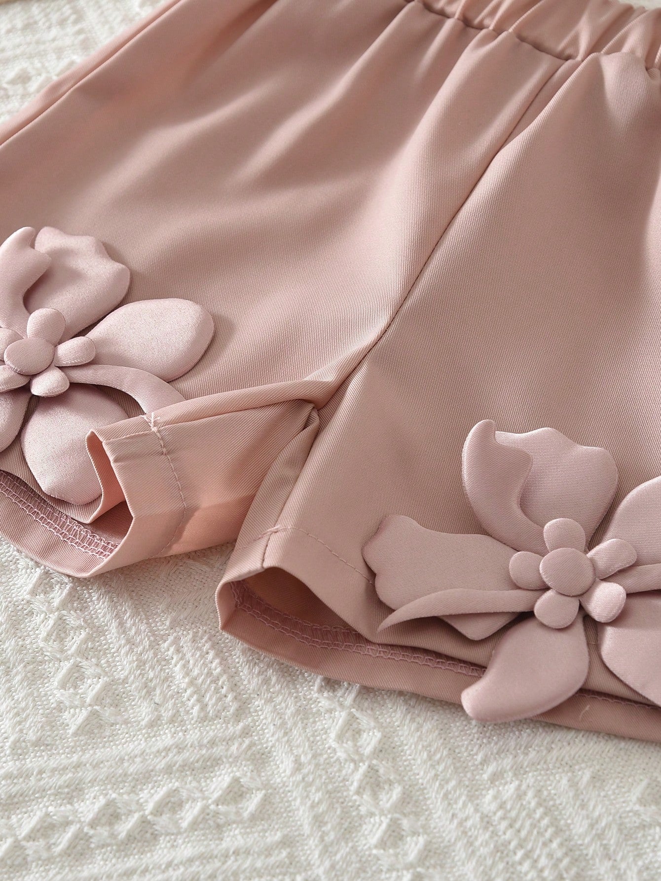 2pcs Girls 3D Floral Appliqué Camisole & Shorts Set - Blush