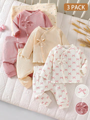 3pcs Baby Girls Bow Print Ribbed Top & Pants Set - Dusty Rose | 21 ...