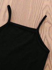 2pcs Girls Heart Print Crop Tee & Cami Dress Set - Ochre | 21 Centu...