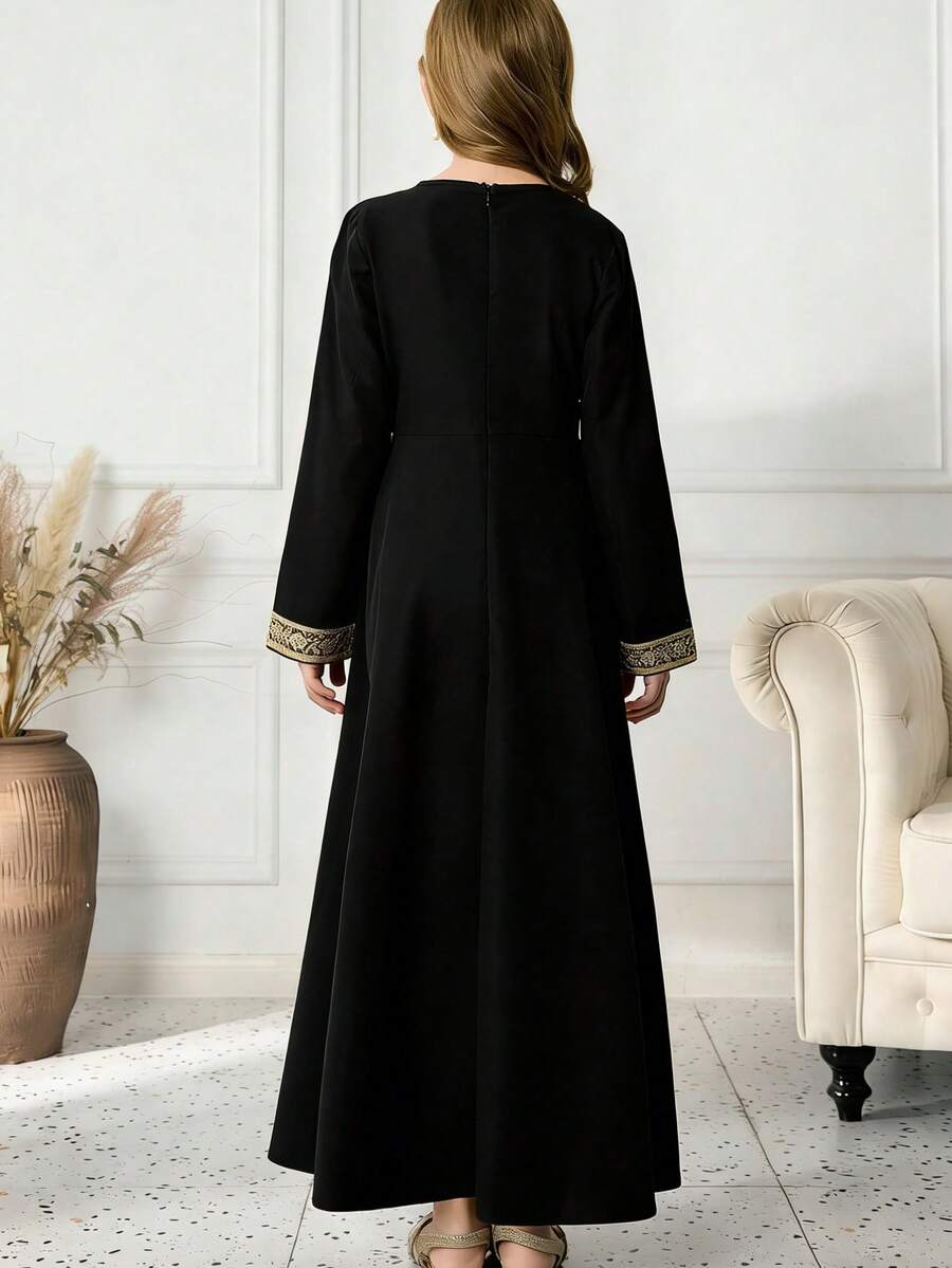 Big Girls Gold Coin Embroidered Abaya Maxi Dress - Onyx | 21 Centur...