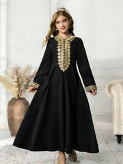 Big Girls Gold Coin Embroidered Abaya Maxi Dress - Onyx | 21 Centur...