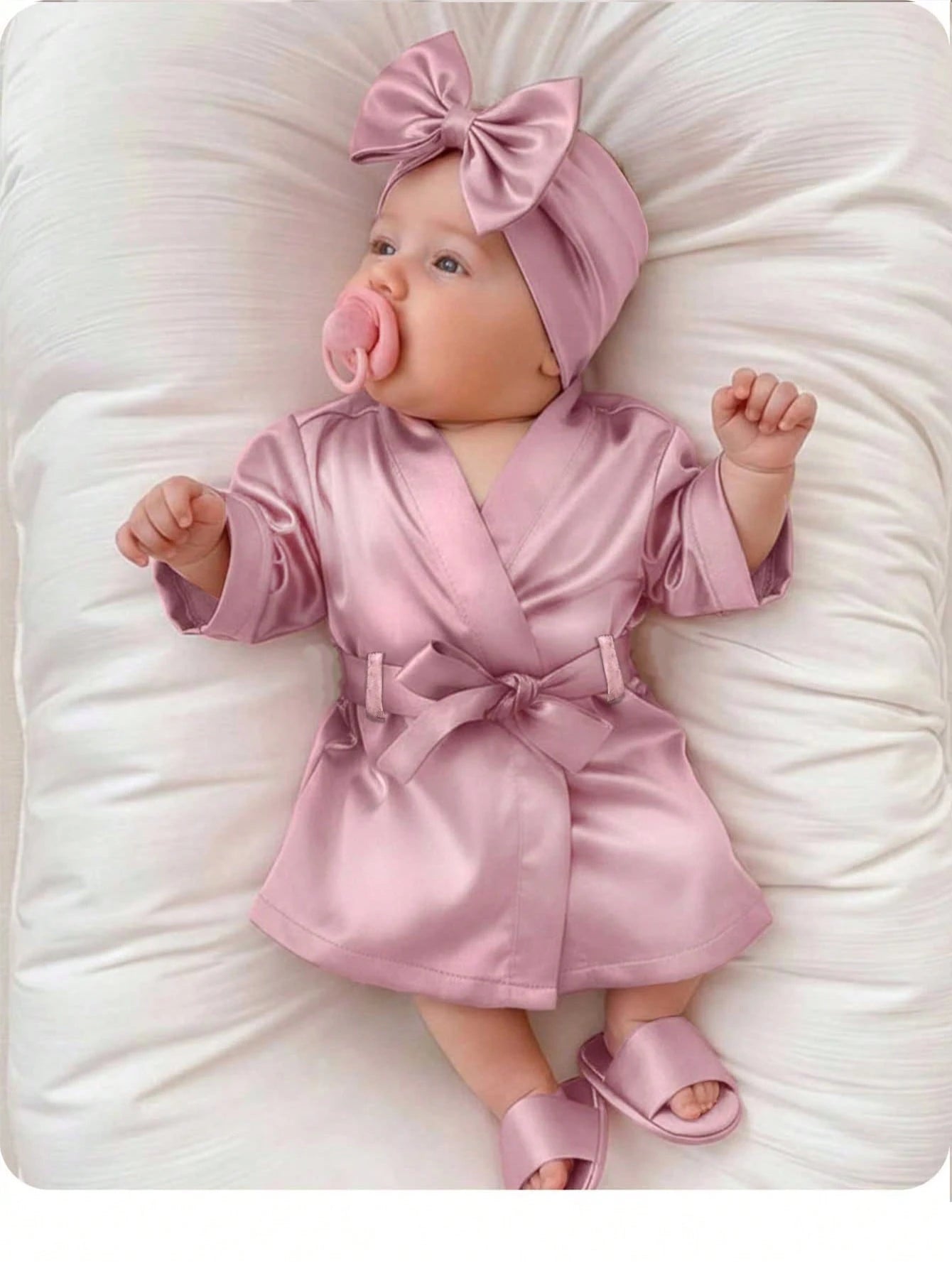 3pcs Baby Girls Satin Kimono Robe, Headband & Slippers Set - Mauve ...