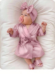 3pcs Baby Girls Satin Kimono Robe, Headband & Slippers Set - Mauve ...