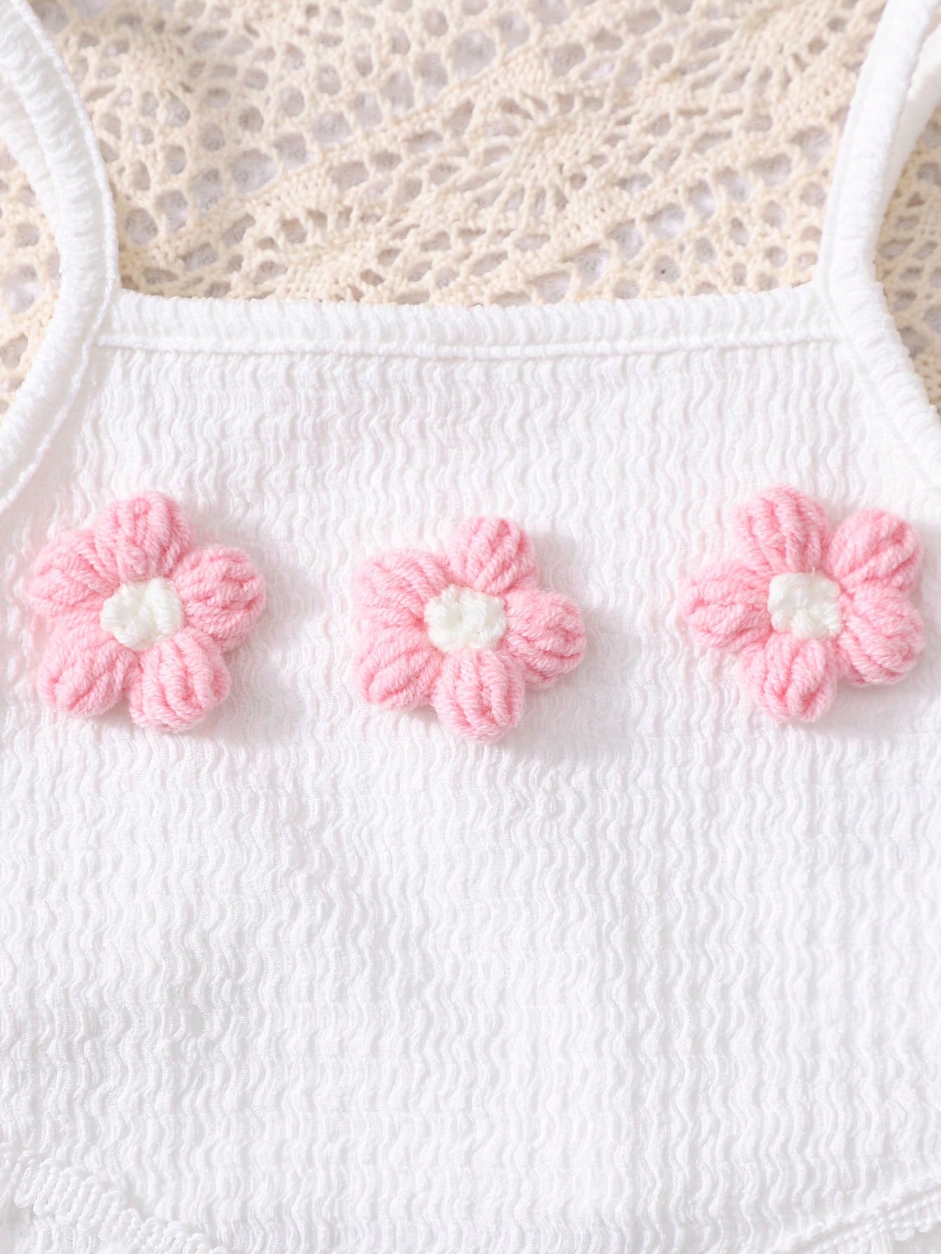 2pcs Girls 3D Floral Tassel Cami & Tiered Wide-Leg Pants - Dusty Rose