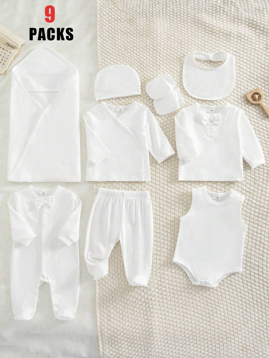 9pcs Baby Boys Bow-Detail Layette & Accessories Gift Set - Ivory | ...