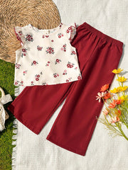 2pcs Little Girls Ditsy Floral Flutter-Sleeve Top & Wide-Leg Pants ...