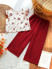 2pcs Little Girls Ditsy Floral Flutter-Sleeve Top & Wide-Leg Pants ...