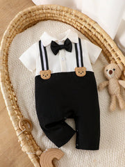 Baby Boys Bear Appliqué Bow Tie Formal Romper - Onyx | 21 Century Kids