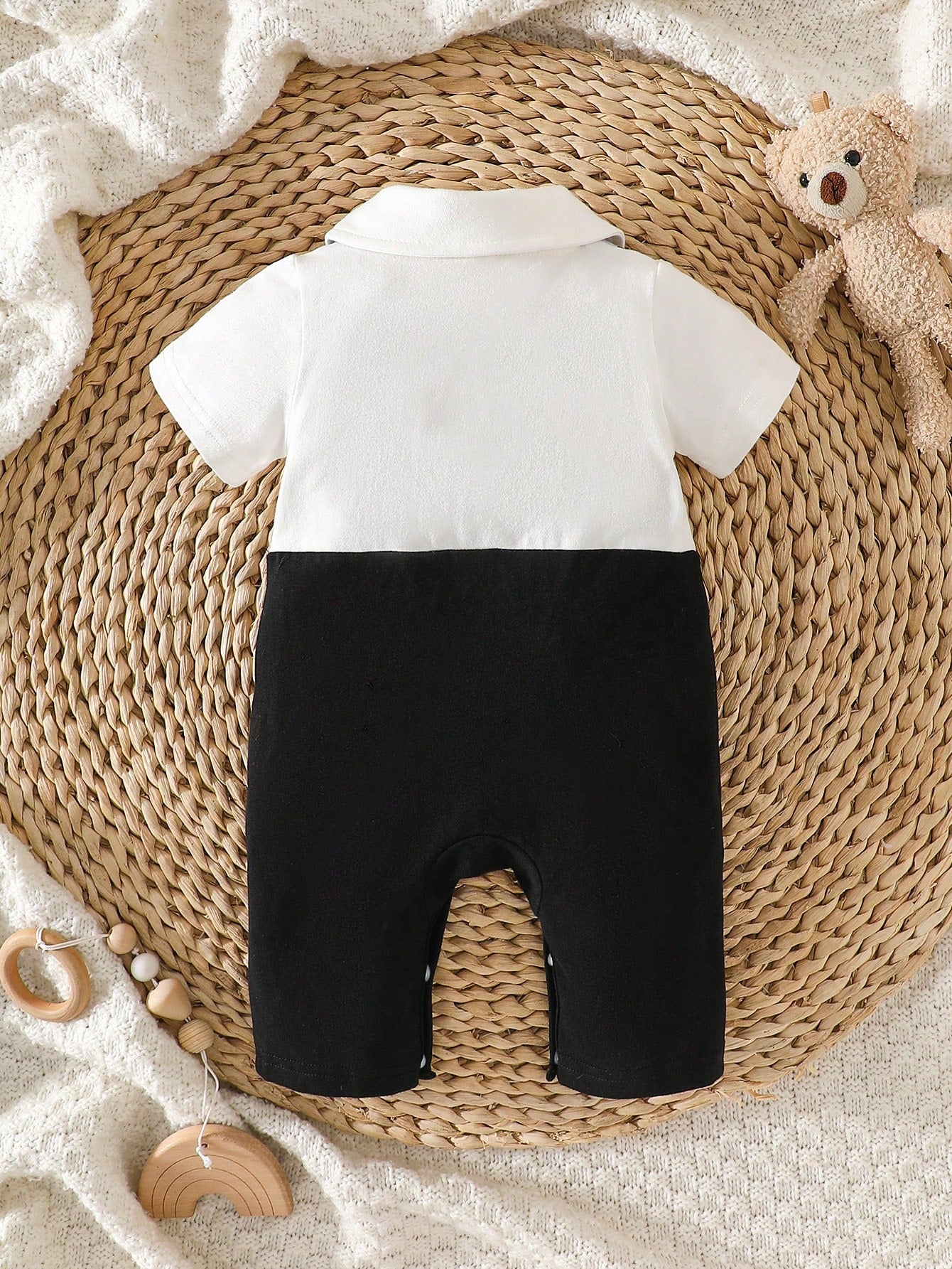 Baby Boys Bear Appliqué Bow Tie Formal Romper - Onyx | 21 Century Kids