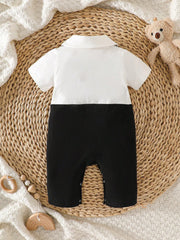 Baby Boys Bear Appliqué Bow Tie Formal Romper - Onyx | 21 Century Kids