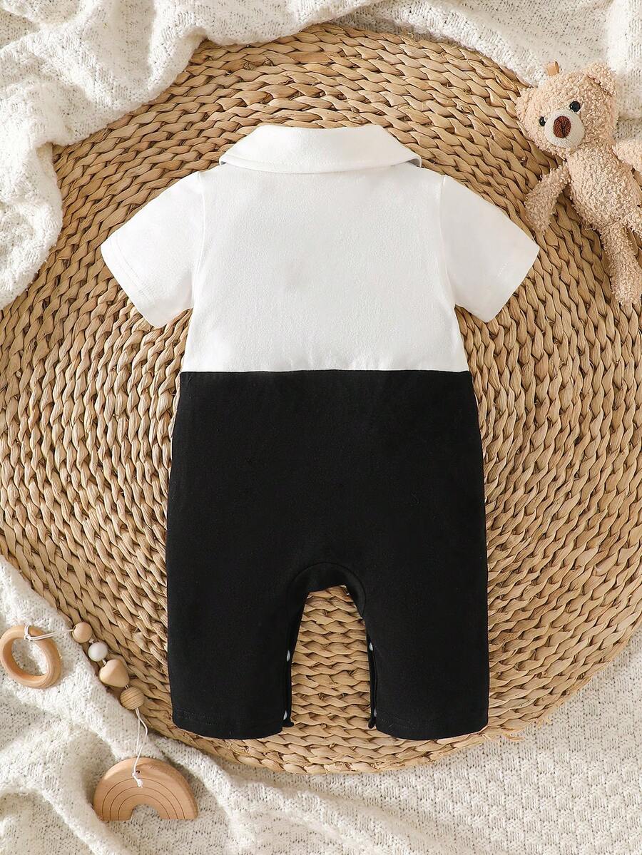 Baby Boys Bear Appliqué Bow Tie Formal Romper - Onyx | 21 Century Kids