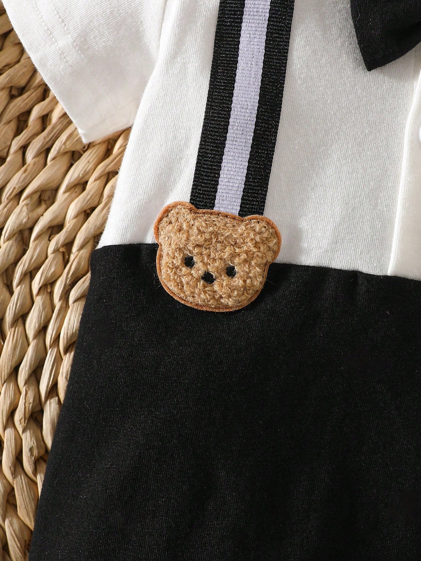 Baby Boys Bear Appliqué Bow Tie Formal Romper - Onyx | 21 Century Kids