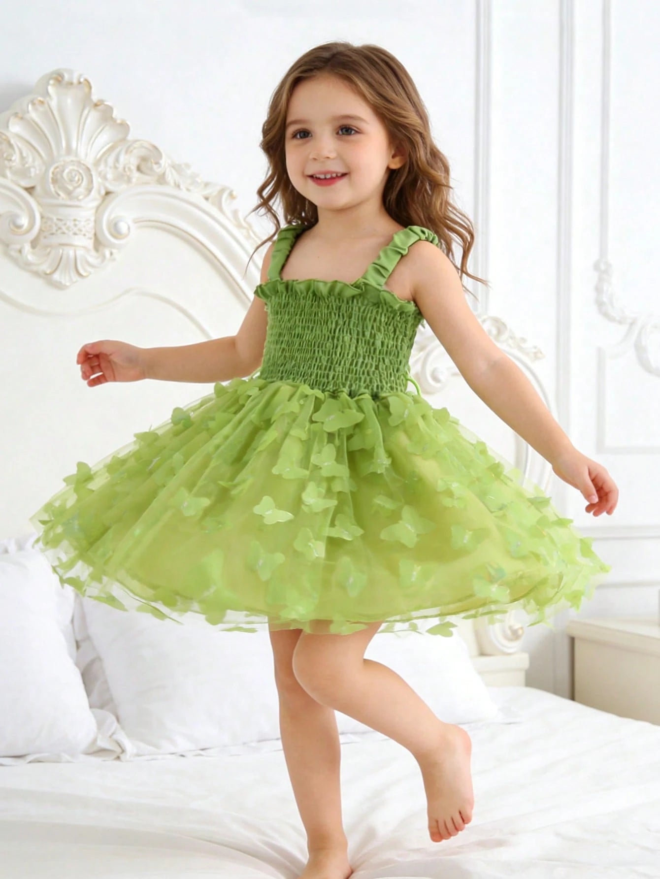 Girls 3D Butterfly Tulle Smocked Cami Dress - Chartreuse | 21 Centu...