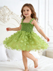 Girls 3D Butterfly Tulle Smocked Cami Dress - Chartreuse | 21 Centu...