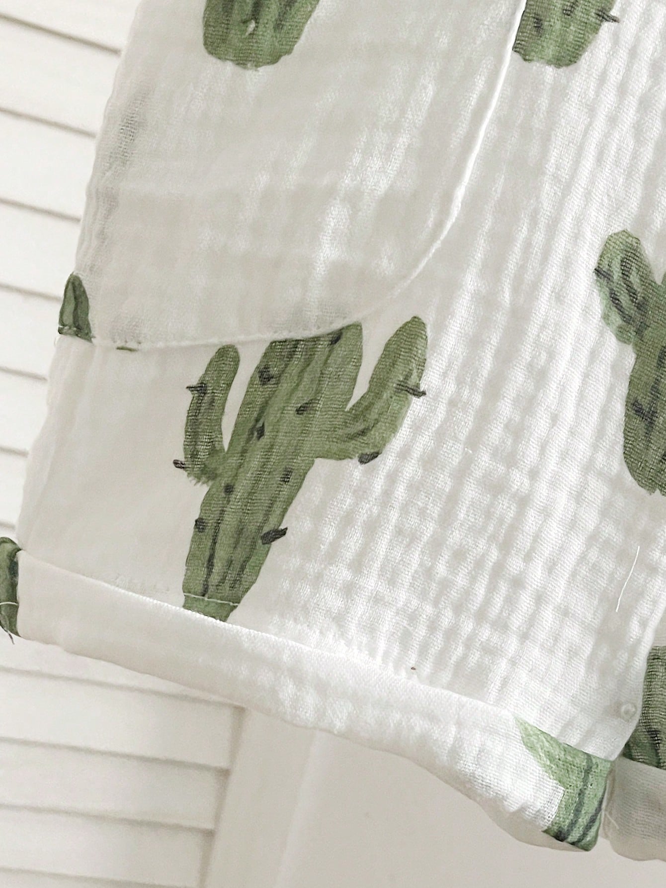 2pcs Boys Cactus Print Muslin Dungaree & Bucket Hat Set - Ivory | 2...
