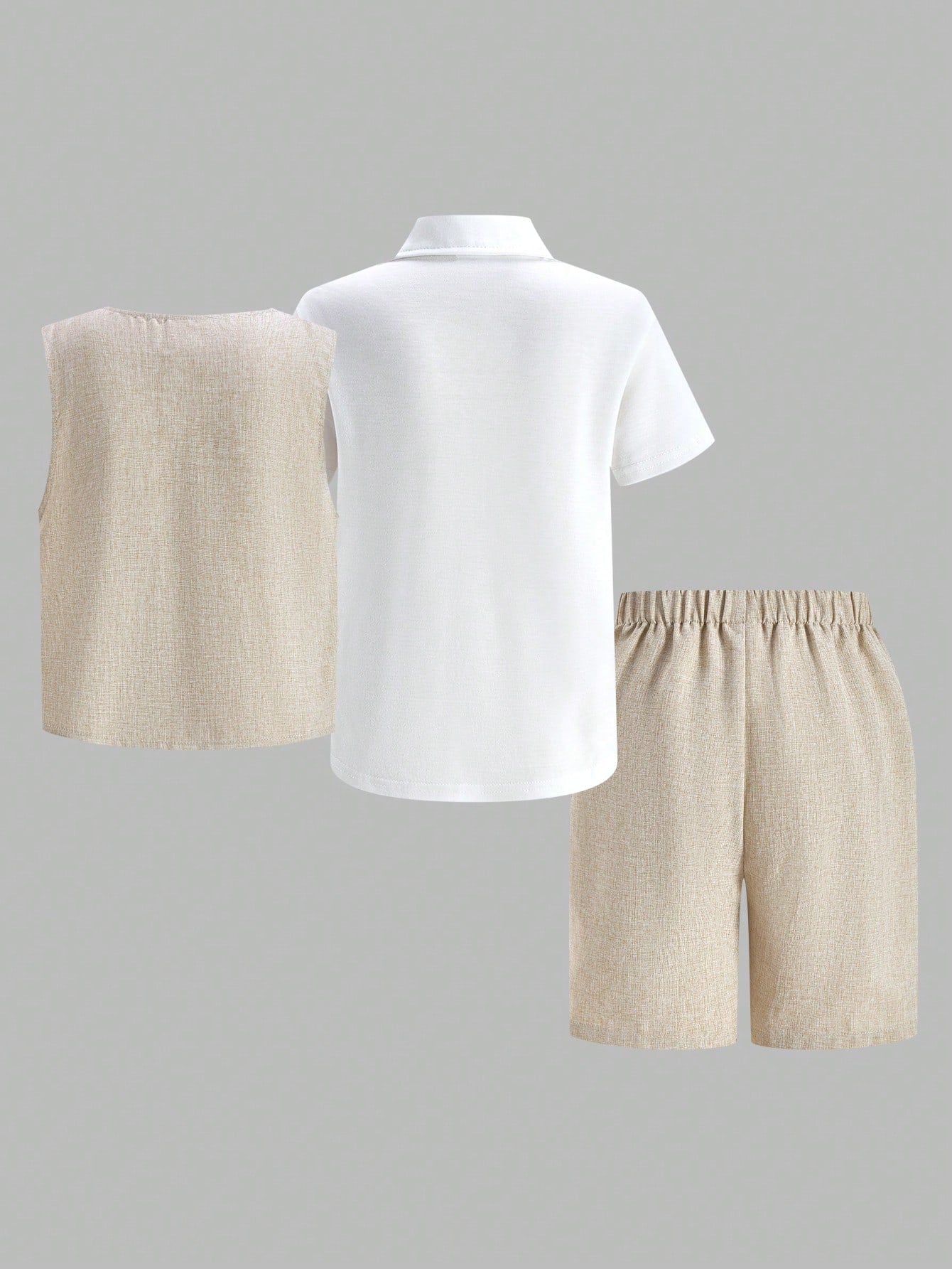 3pcs Big Boys Linen Waistcoat, Polo Shirt & Shorts Set - Buff | 21 ...
