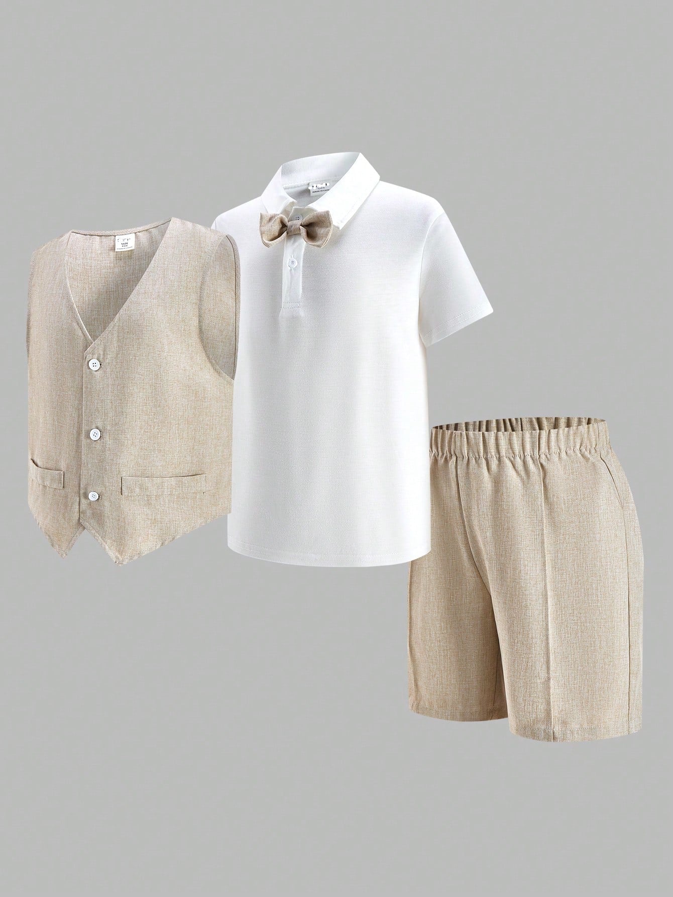 3pcs Big Boys Linen Waistcoat, Polo Shirt & Shorts Set - Buff | 21 ...