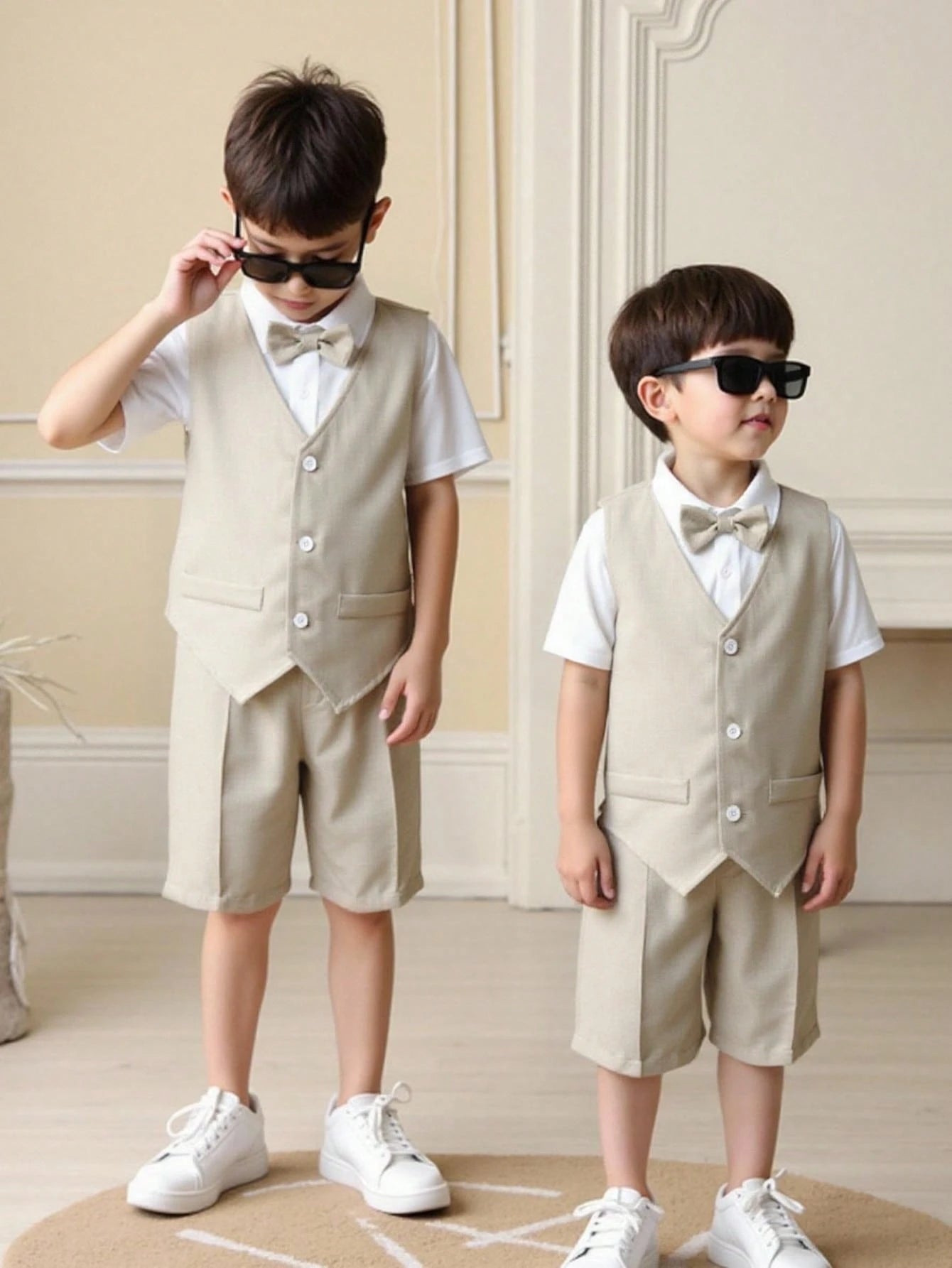 3pcs Big Boys Linen Waistcoat, Polo Shirt & Shorts Set - Buff | 21 ...