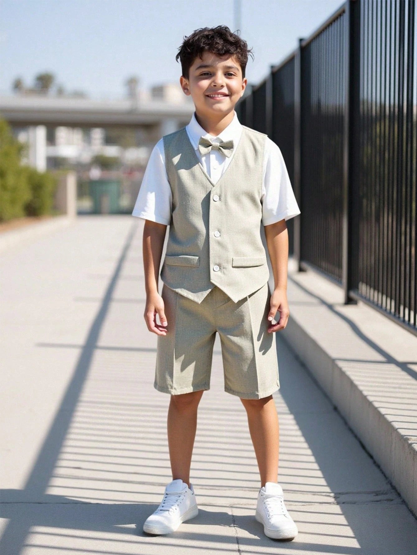 3pcs Big Boys Linen Waistcoat, Polo Shirt & Shorts Set - Buff | 21 ...
