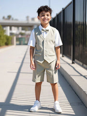 3pcs Big Boys Linen Waistcoat, Polo Shirt & Shorts Set - Buff | 21 ...
