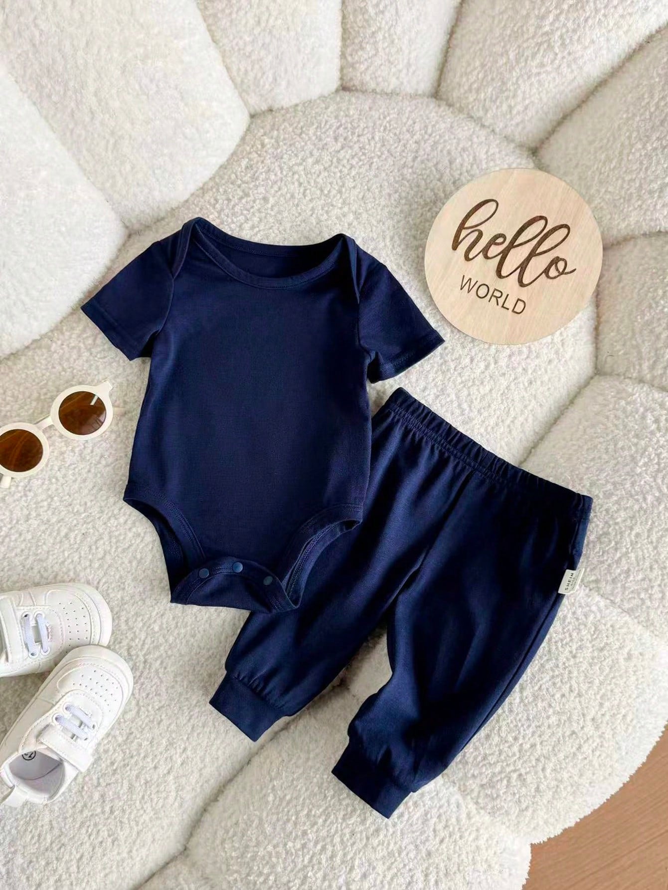 6pcs Baby Boys Bear Stripe & Star Print Bodysuit & Pants Set - Midn...