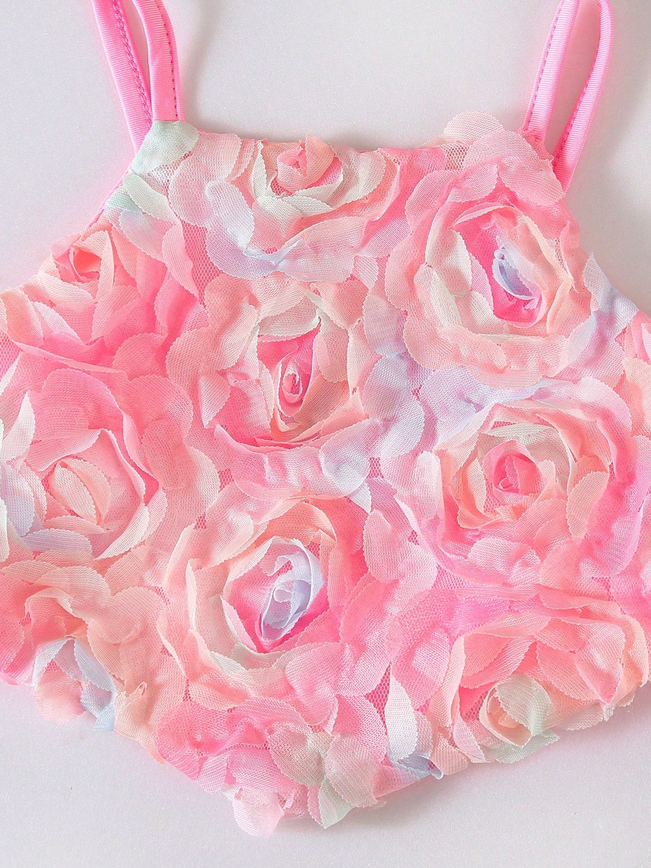 Baby Girls 3D Rose Appliqué Spaghetti Strap Romper - Blush