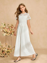 Big Girls Floral Lace Bodice Pleated Wide-Leg Jumpsuit - Ivory | 21...