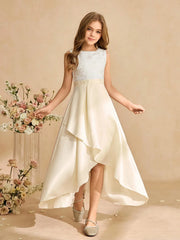 Big Girls Lace Bodice Satin Hi-Low Formal Dress - Champagne | 21 Ce...