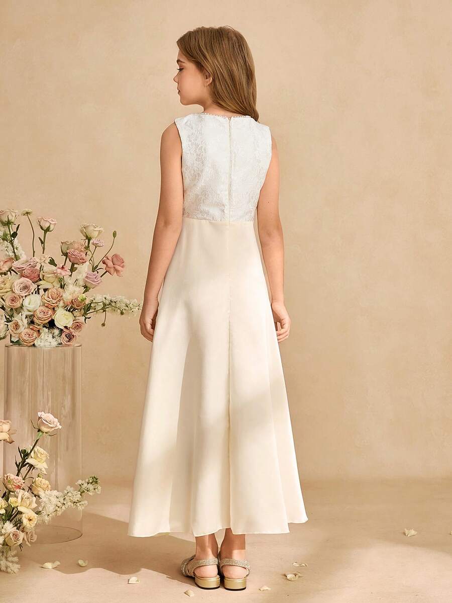 Big Girls Lace Bodice Satin Hi-Low Formal Dress - Champagne | 21 Ce...