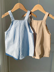 Little Boys Striped Cotton Bib Overall Shorts Set - Cerulean