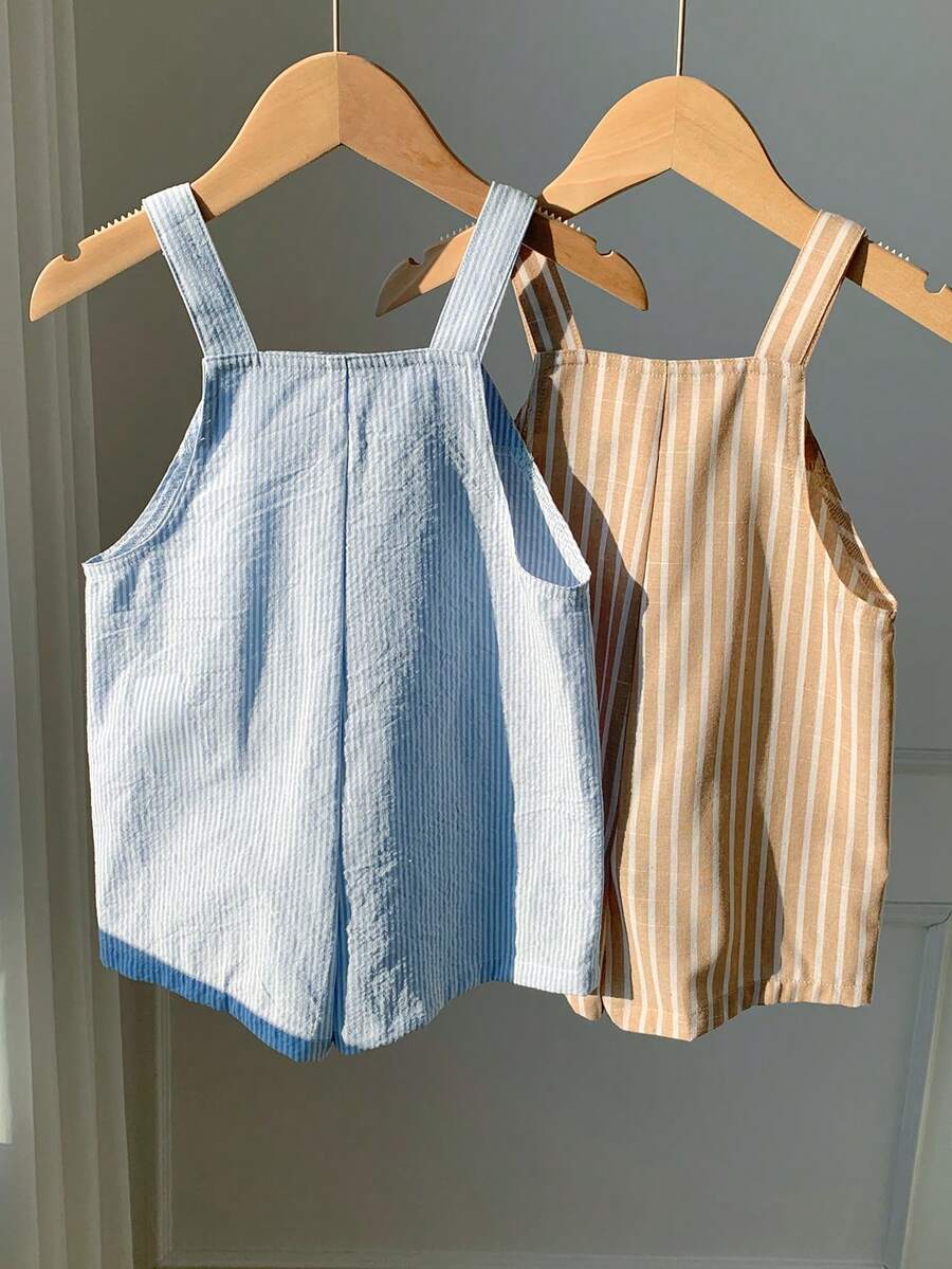 Little Boys Striped Cotton Bib Overall Shorts Set - Cerulean