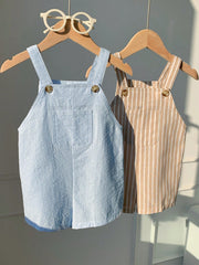 Little Boys Striped Cotton Bib Overall Shorts Set - Cerulean