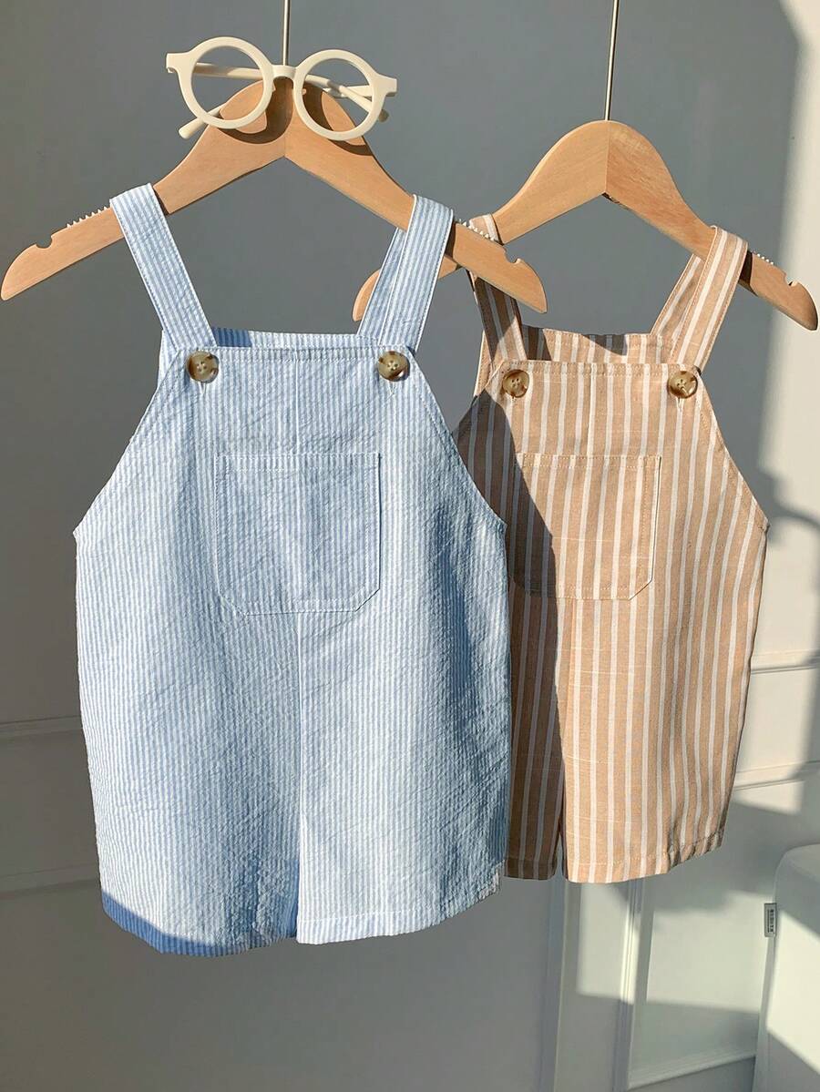 Little Boys Striped Cotton Bib Overall Shorts Set - Cerulean