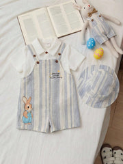 2pcs Boys Easter Bunny Striped Dungaree Shorts & Hat Set - Ivory | ...