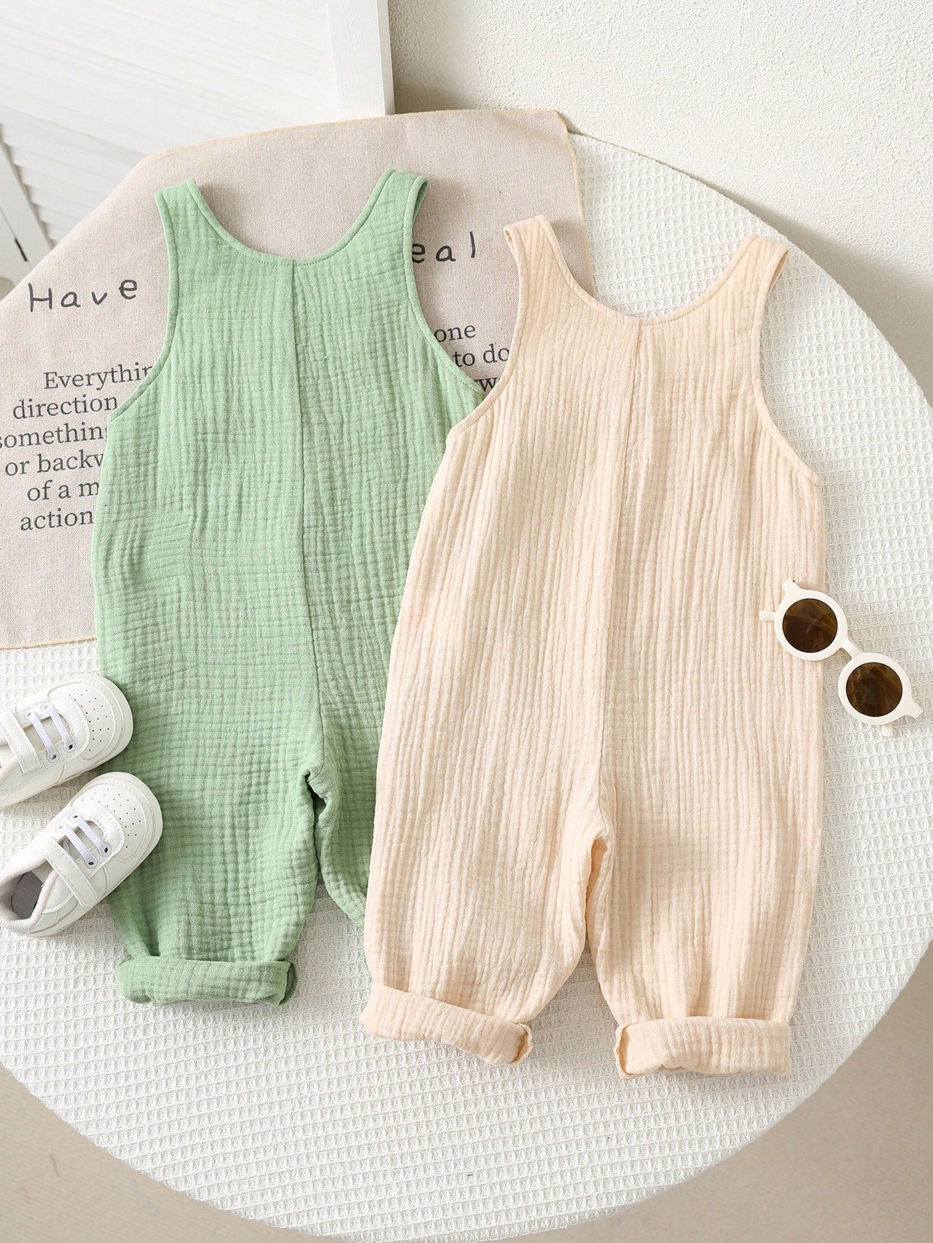 Baby Boys Cotton Muslin Overalls & Shirt Set - Sage