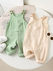 Baby Boys Cotton Muslin Overalls & Shirt Set - Sage
