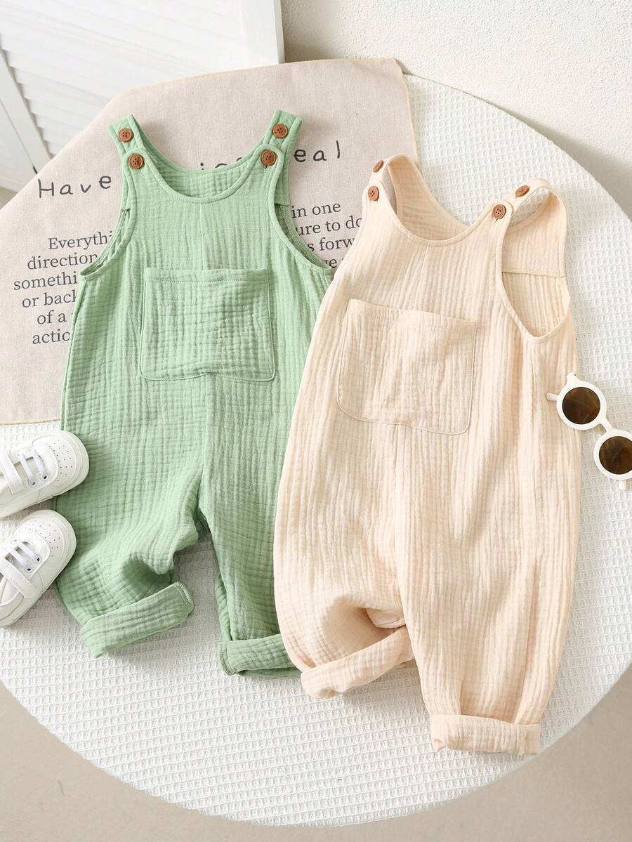 Baby Boys Cotton Muslin Overalls & Shirt Set - Sage