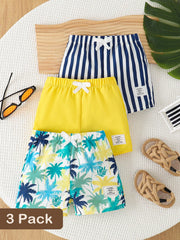 3pcs Boys Tropical Palm Print Resort Shorts Set - Indigo | 21 Centu...