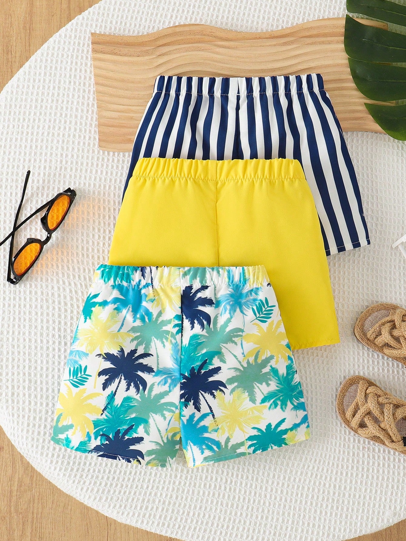 3pcs Boys Tropical Palm Print Resort Shorts Set - Indigo | 21 Centu...