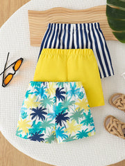 3pcs Boys Tropical Palm Print Resort Shorts Set - Indigo | 21 Centu...