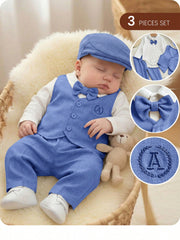 3pcs Baby Boys Bow Tie Bodysuit, Waistcoat & Trousers Set - Cornflo...