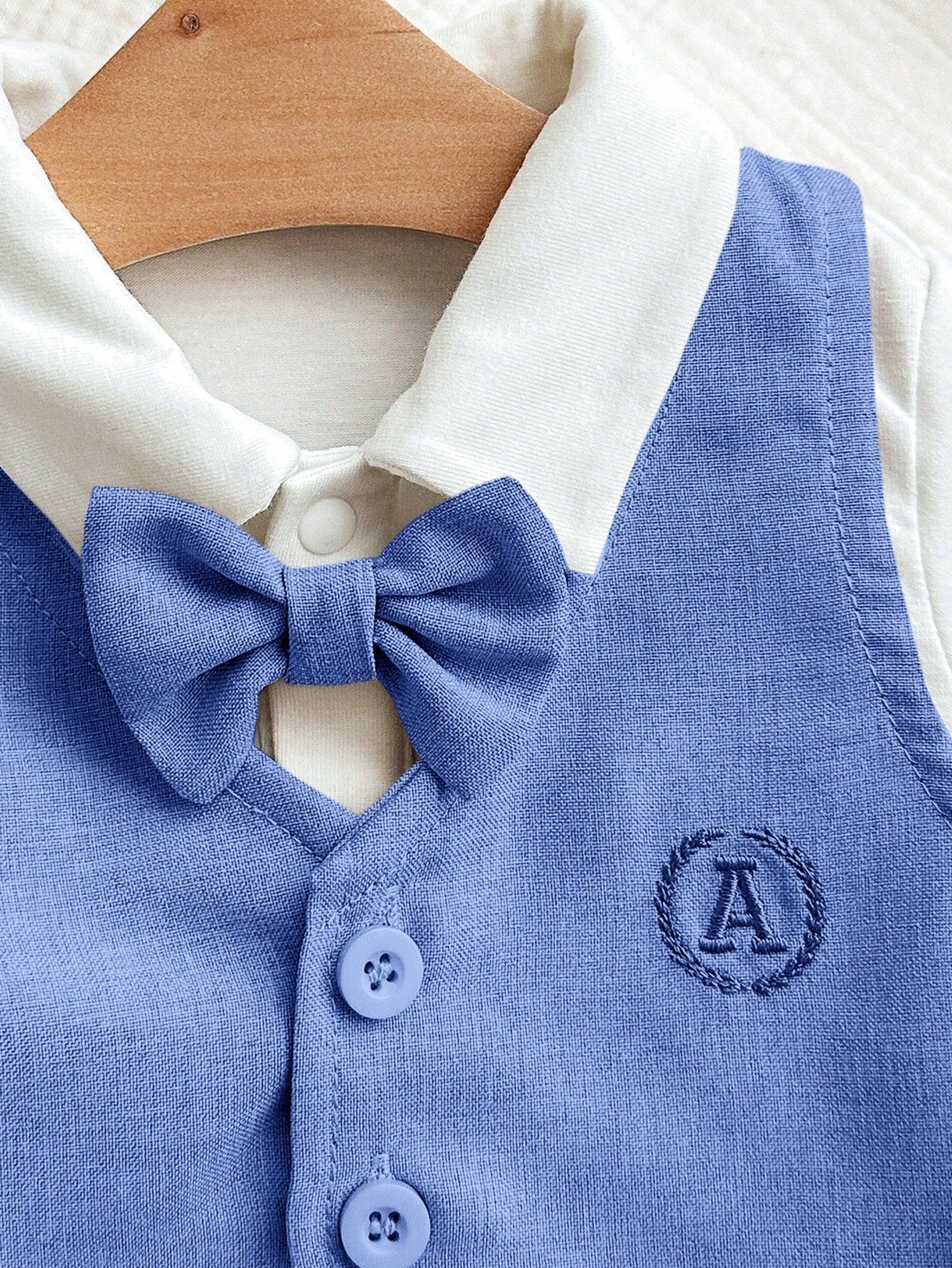 3pcs Baby Boys Bow Tie Bodysuit, Waistcoat & Trousers Set - Cornflo...