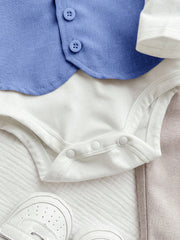 3pcs Baby Boys Bow Tie Bodysuit, Waistcoat & Trousers Set - Cornflo...