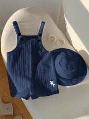 2pcs Unisex Textured Dungaree Romper & Bucket Hat Set - Indigo | 21...