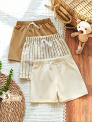3pcs Boys Drawstring Elastic Waist Shorts Set - Ecru | 21 Century Kids